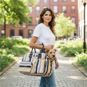 MIIN Striped Pet Carrier Bag Soft Sided Dog Cat Travel Tote Crate Style NWOT